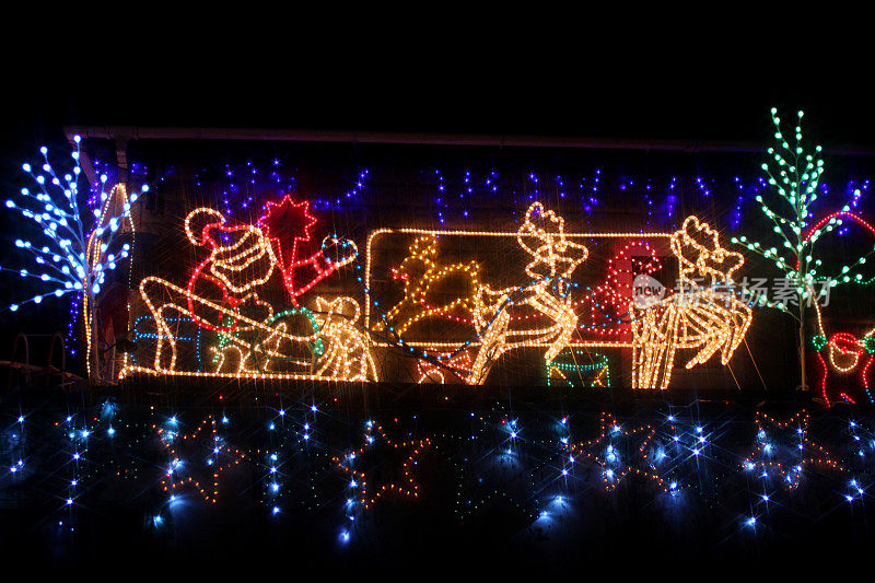 圣诞老人的彩灯、霓虹绳灯、圣诞老人/驯鹿/雪橇